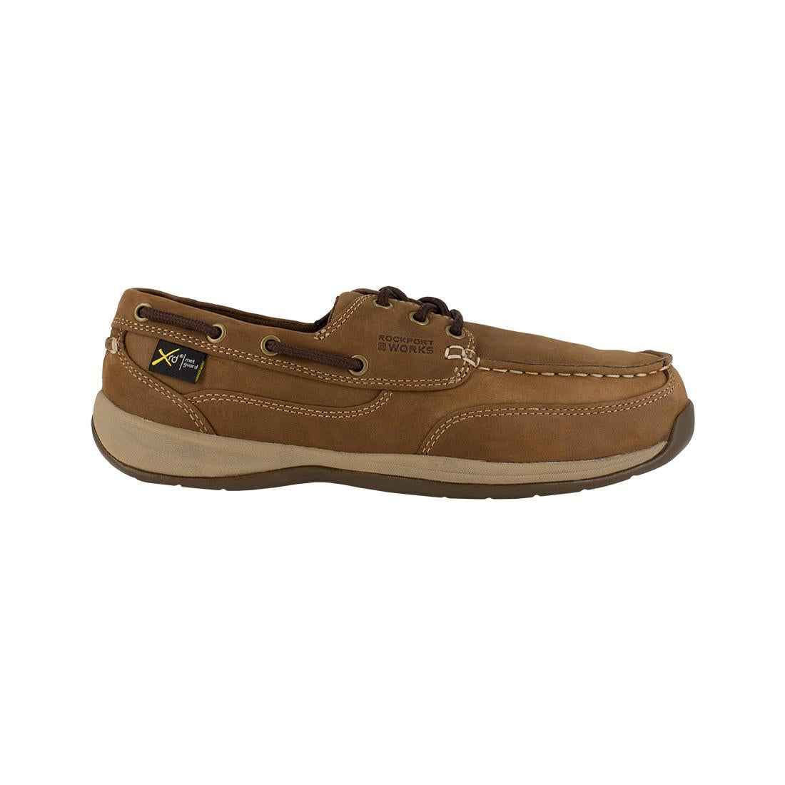 Rockport Works Sailing Club Steel-Toe Int Metgaurd Slip On Work Shoe Brown RK6734 Angled Medial Image