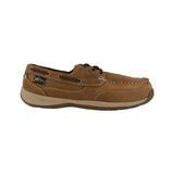Rockport Works Sailing Club Steel-Toe Int Metgaurd Slip On Work Shoe Brown RK6734 Angled Medial Image