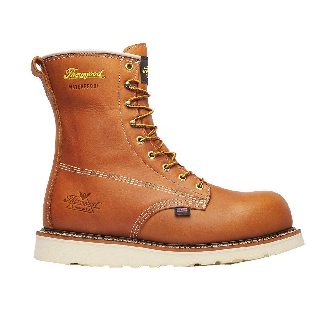 Thorogood American Heritage Waterproof 8" Composite Toe Plain Toe Boot Maxwear Wedge Tobacco 804-4210 Hero