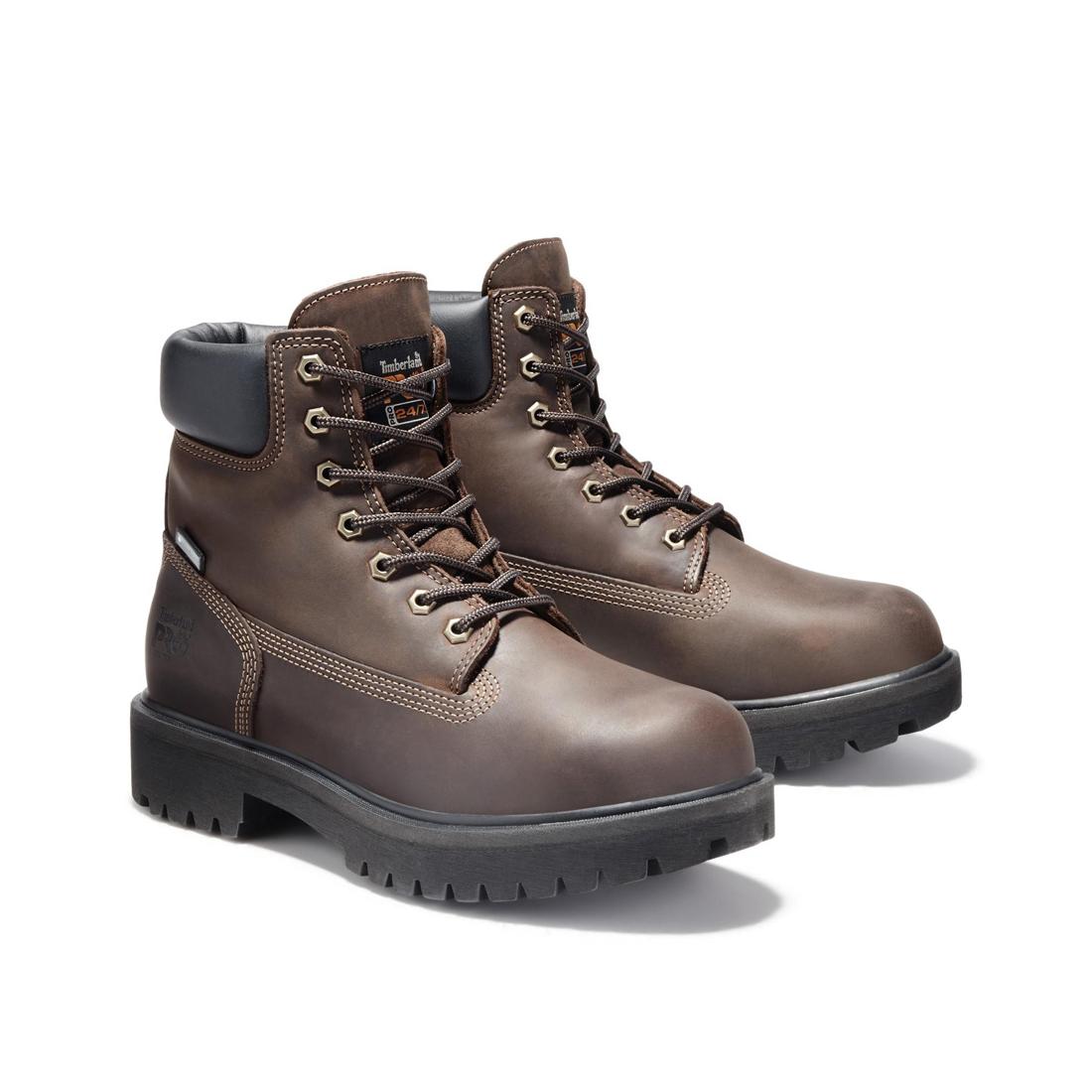 Timberland Pro Direct Attach 6 Inch Steel-Toe Waterproof Ins 200G Work Boot Dark Brown 38021 Both View