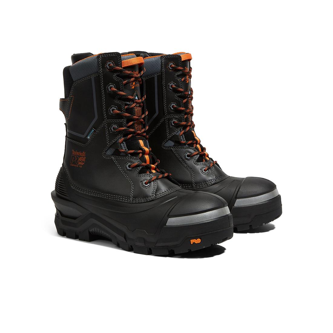 Timberland Pro Pac Max 10-Inch Waterproof Composite-Toe Work Boot Fp Csa Black/Orange korn, TB1A5QXJ Pair Lateral Image