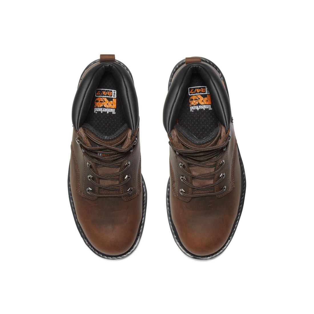 Timberland Pro Pit Boss 6 Inch Steel-Toe Work Boot Brown Front-upper View
