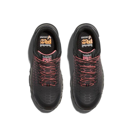 Timberland Pro Women's Powertrain Sport Alloy-Toe Work Shoe Black/Pink Front-upper View