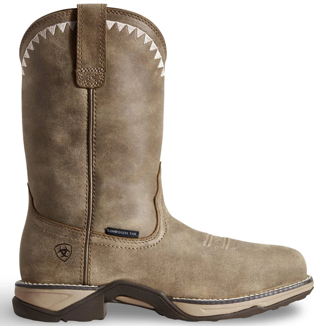 Ariat Anthem Deco Square Toe Composite Toe Work Boot in Brown Bomber, side view