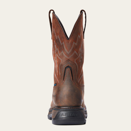 Ariat Big Rig Waterproof Wide Square Toe Work Boot in Dark Brown, heel view