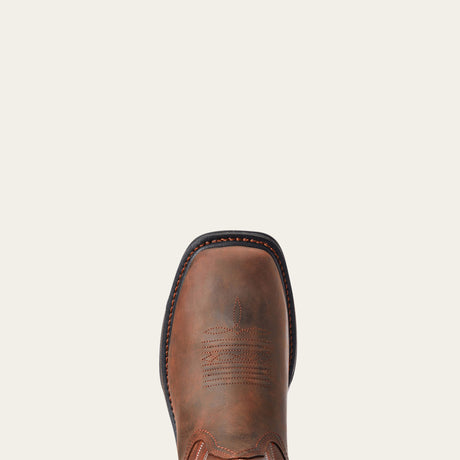 Ariat Big Rig Waterproof Wide Square Toe Work Boot in Dark Brown, toe view