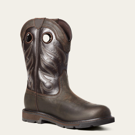 Ariat Groundwork Waterproof Round Toe Work Boot in Dark Brown, medial view