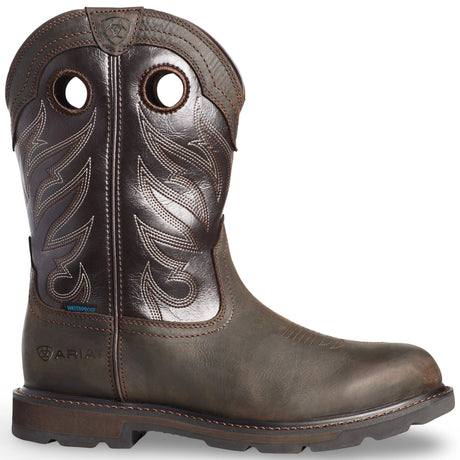 Ariat Groundwork Waterproof Round Toe Work Boot in Dark Brown, side view