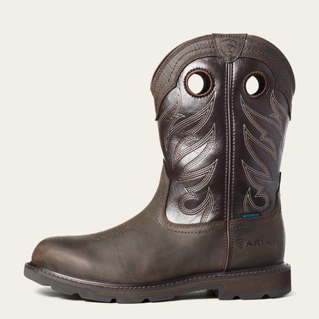 Ariat Groundwork Waterproof Round Toe Work Boot in Dark Brown, side view