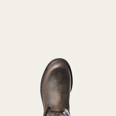 Ariat Groundwork Waterproof Round Toe Work Boot in Dark Brown, toe view