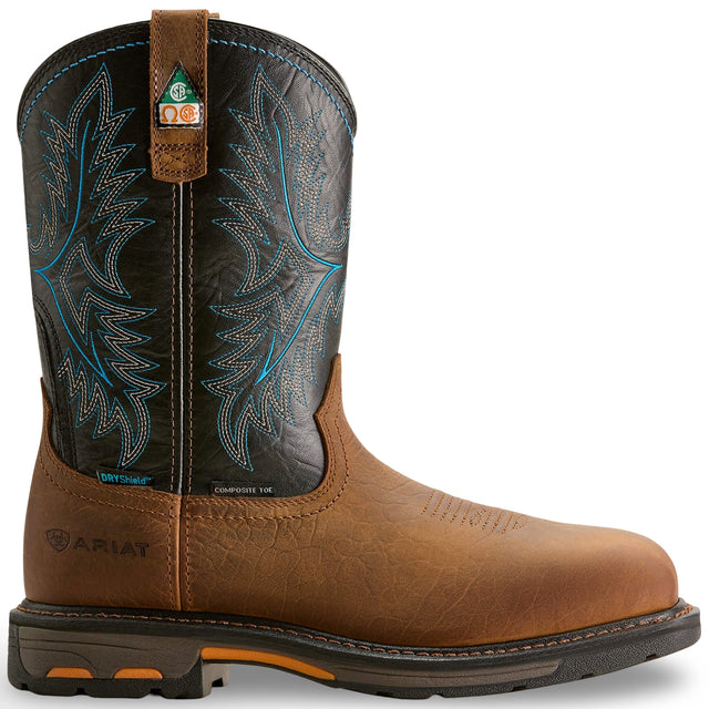 Ariat WorkHog CSA Waterproof Wide Square Toe Composite Toe Work Boot in Tumbled Bark, side view