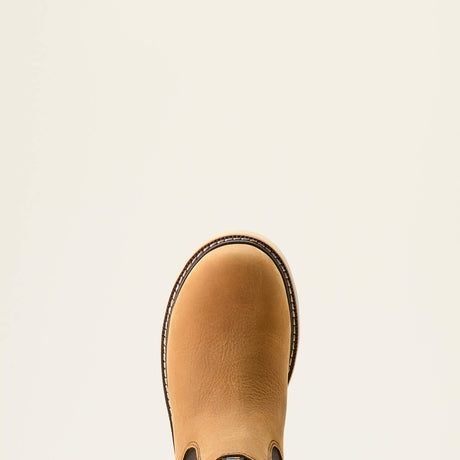 Ariat Rebar Wedge Chelsea Waterproof Work Boot in Antique Brown, toe view