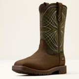 Ariat Activator Waterproof Wide Square Toe Steel Toe Work Boot in Dark Brown, three-quarter front view