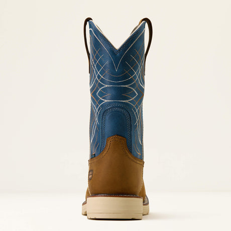 Ariat Activator Waterproof Wide Square Toe  Work Boot in Dusted Brown, heel view