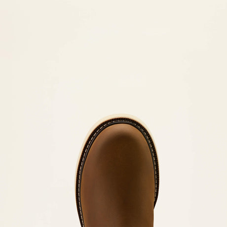 Ariat Rebar Wedge Chelsea Waterproof Work Boot in Distressed Brown, toe view