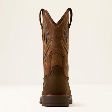Ariat Activator VentTEK Waterproof Wide Square Toe  Work Boot in Dark Brown, heel view