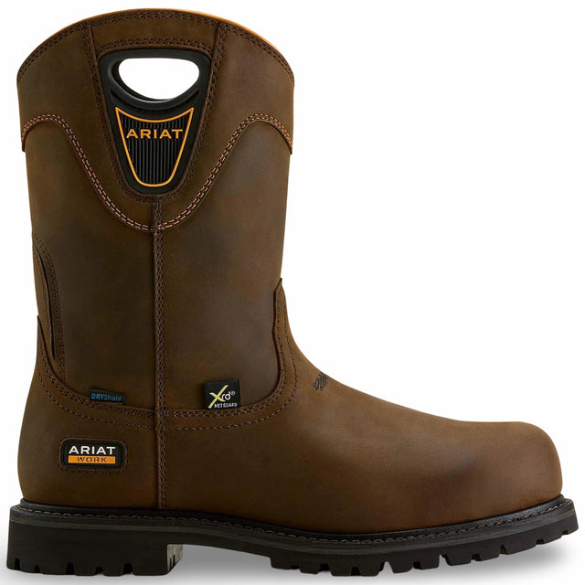 Ariat Longview Shock Shield MetGuard Waterproof Composite Toe Work Boot in Oily Distressed Brown, side view