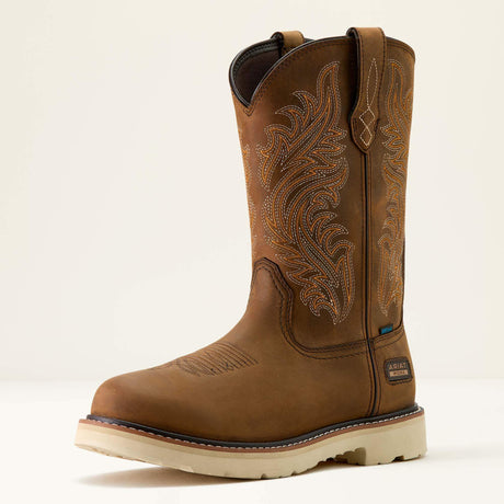 Ariat Activator Argo Waterproof Round Toe  Work Boot in Distressed Brown, three-quarter front view