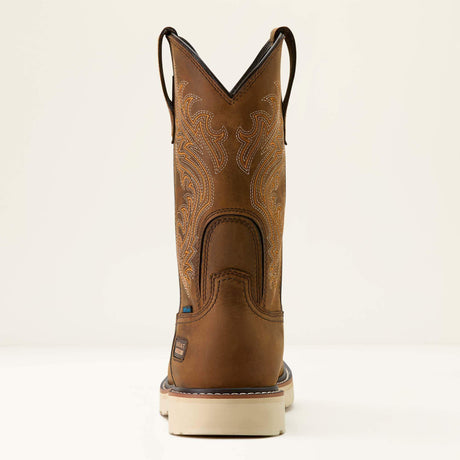 Ariat Activator Argo Waterproof Round Toe  Work Boot in Distressed Brown, heel view