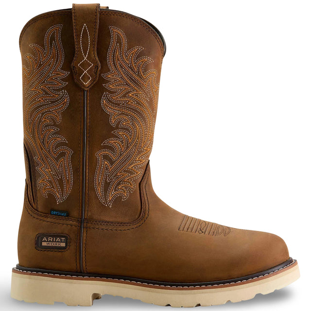 Ariat Activator Argo Waterproof Round Toe  Work Boot in Distressed Brown, side view