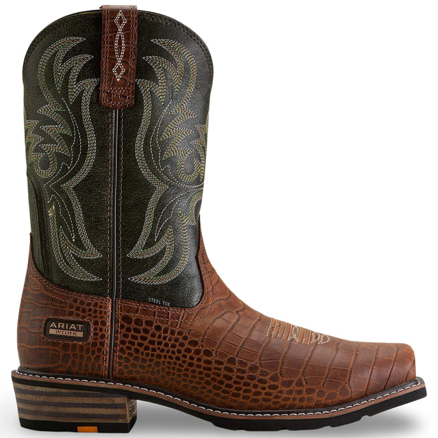Ariat Ironside Square Toe Steel Toe Work Boot in Brown Croco Print, side view