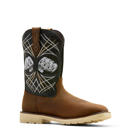Ariat Activator Live Free Wide Square Toe  Work Boot in Distressed Brown, medial view