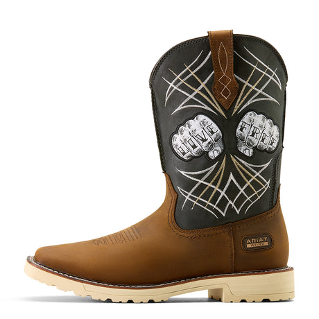 Ariat Activator Live Free Wide Square Toe  Work Boot in Distressed Brown, side view