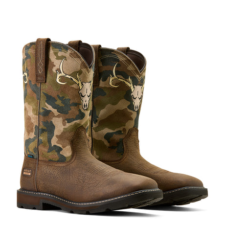 Ariat Groundbreaker Antler Waterproof Wide Square Toe  Work Boot in Bruin Brown, pair view
