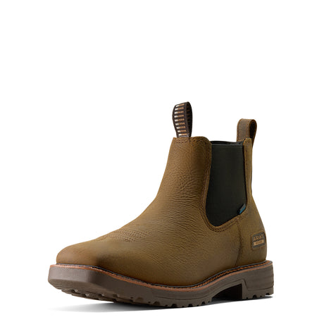 Ariat Activator Chelsea Waterproof Wide Square Toe  Work Boot in Rye Brown, three-quarter front view