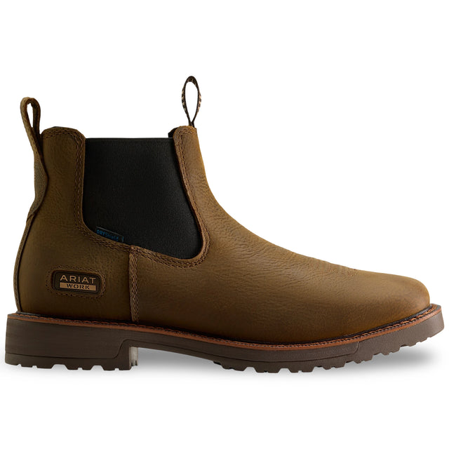 Ariat Activator Chelsea Waterproof Wide Square Toe  Work Boot in Rye Brown, side view