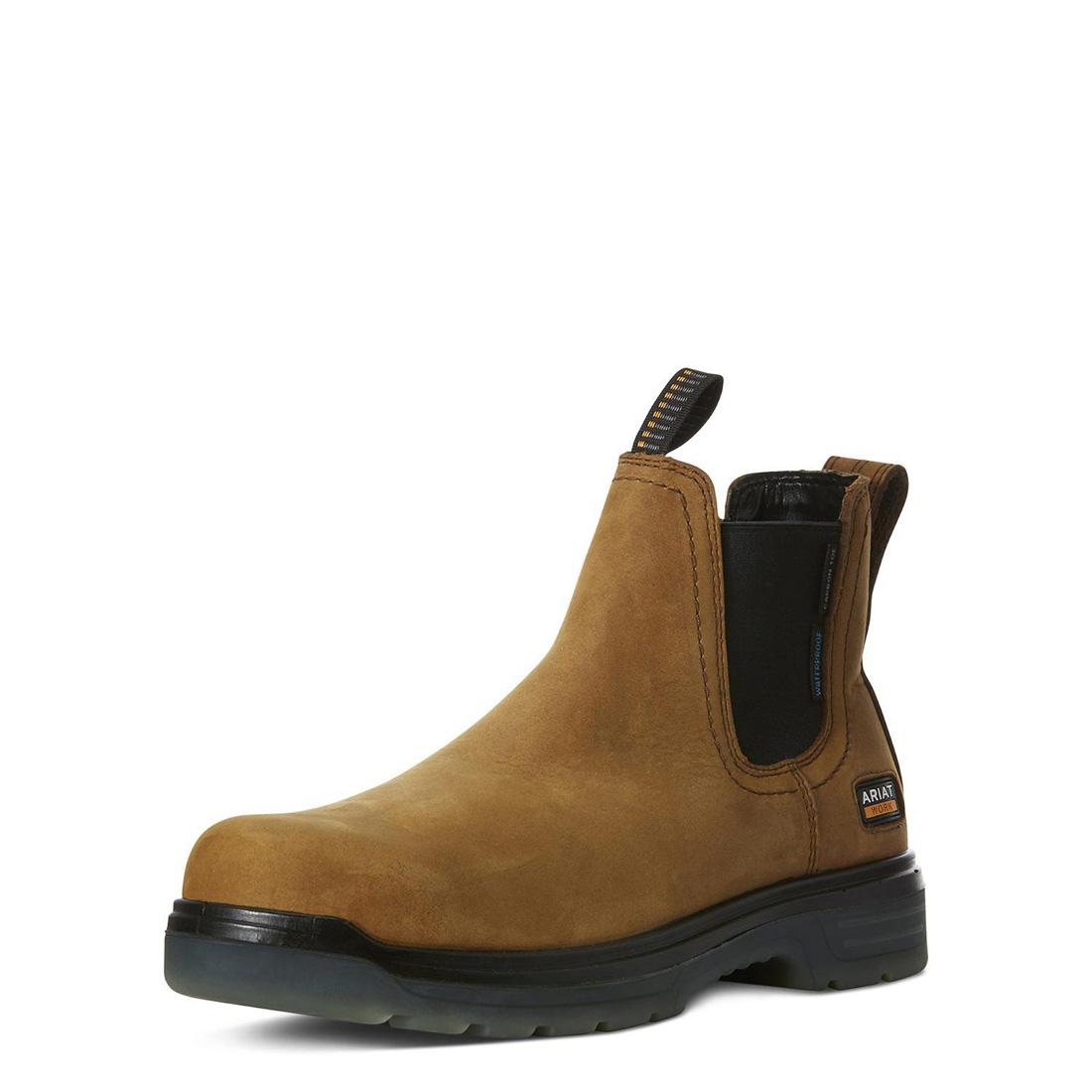 Ariat-Turbo Chelsea Waterproof Carbon Toe Work Boot Aged Bark-10027331-Steel Toes-1