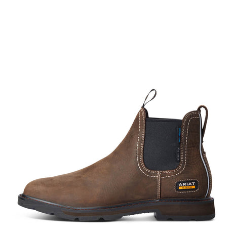 Ariat Groundbreaker Steel-Toe Waterproof Chelsea Work Boot Brown Side