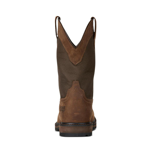 Ariat Groundbreaker Steel-Toe Waterproof Wide Square Toe Work Boot Palm Brown Heel
