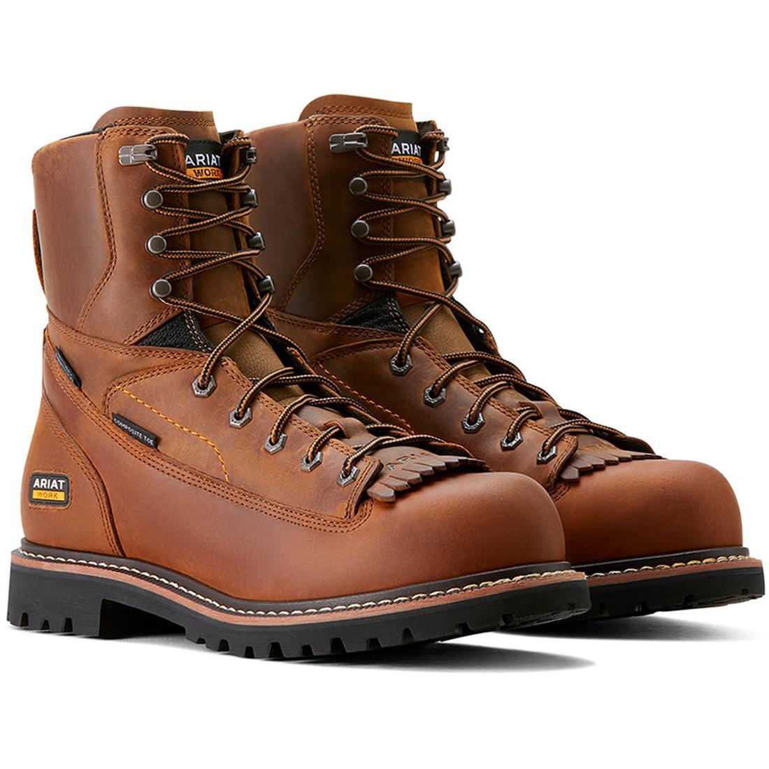 Ariat Longview Shock Shield 8 inch Composite-Toe Waterproof Work Boot Copper Brown Profile
