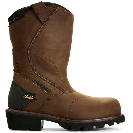 Ariat Powerline Composite-Toe Waterproof 400g Pull-On Work Boot Oily Distressed Brown Profile