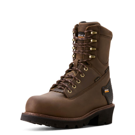 Ariat Powerline 8 inch Composite-Toe Waterproof 400g Work Boot Oily Distressed Brown Detail