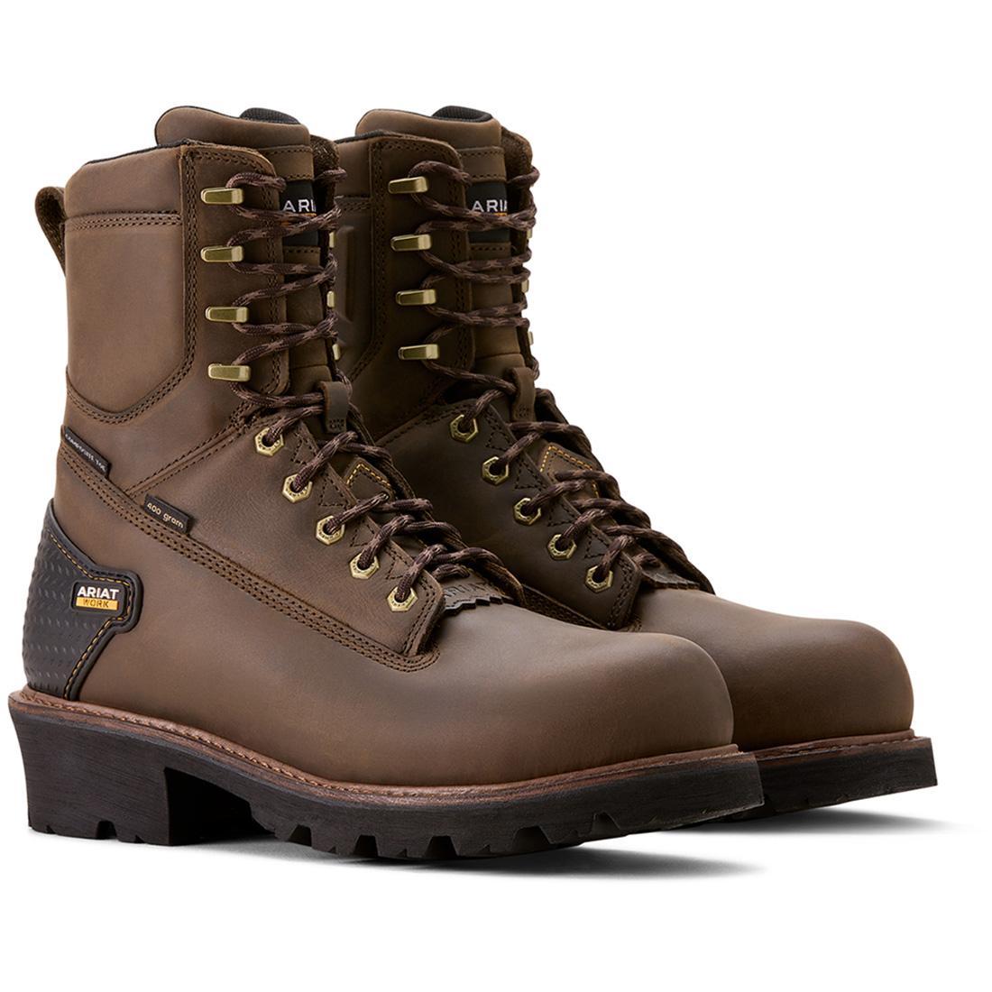 Ariat Powerline 8 inch Composite-Toe Waterproof 400g Work Boot Oily Distressed Brown Profile