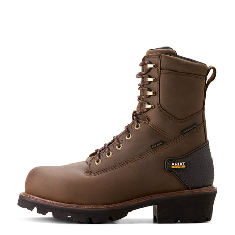 Ariat Powerline 8 inch Composite-Toe Waterproof 400g Work Boot Oily Distressed Brown Side