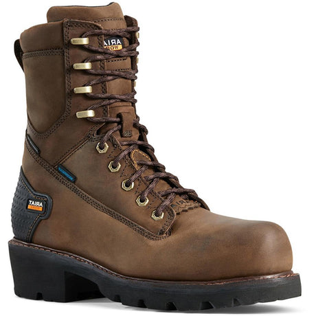 Ariat Powerline 8 inch Composite-Toe Waterproof Work Boot Oily Distressed Brown Medial