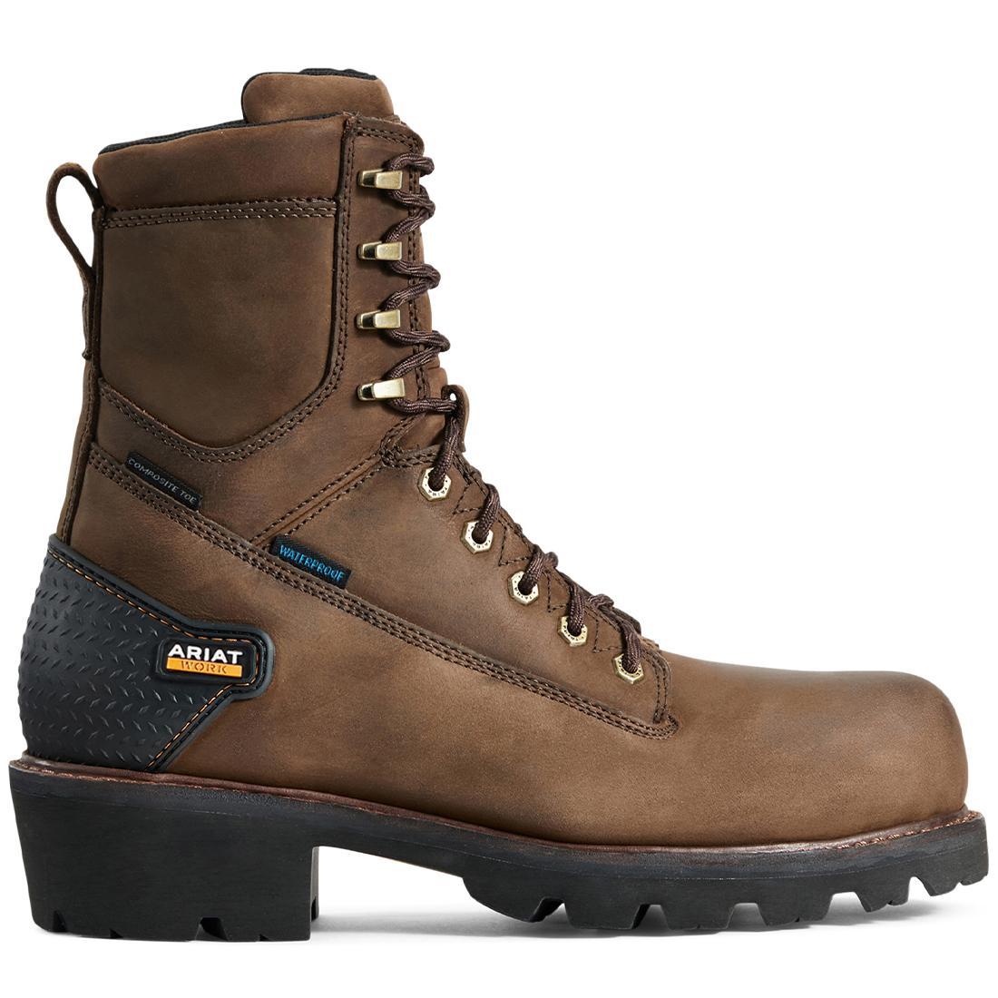 Ariat Powerline 8 inch Composite-Toe Waterproof Work Boot Oily Distressed Brown Profile