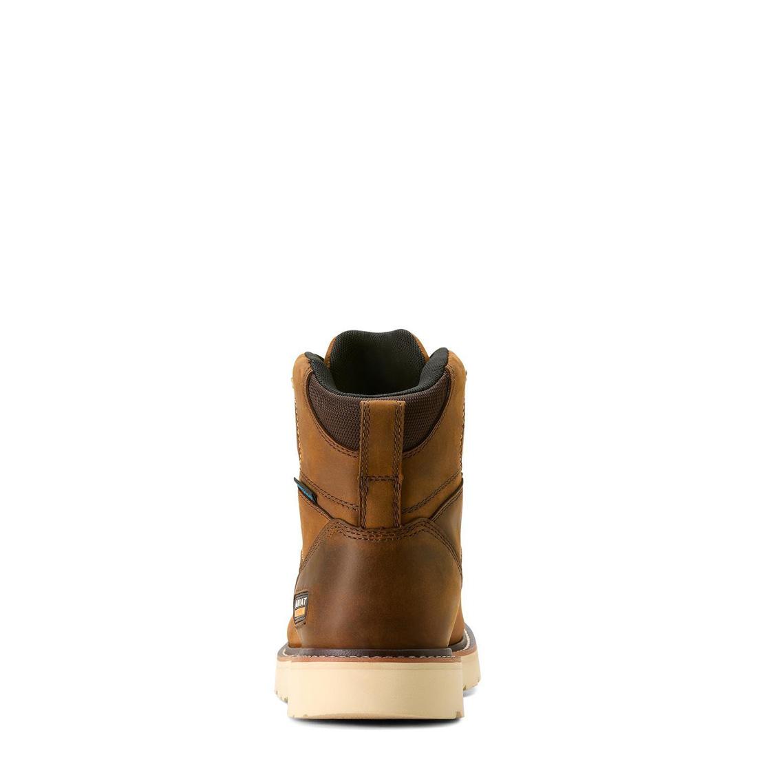 Ariat Rebar 6 inch Soft-Toe Waterproof Moc Toe Wedge Boot Distressed Brown Heel