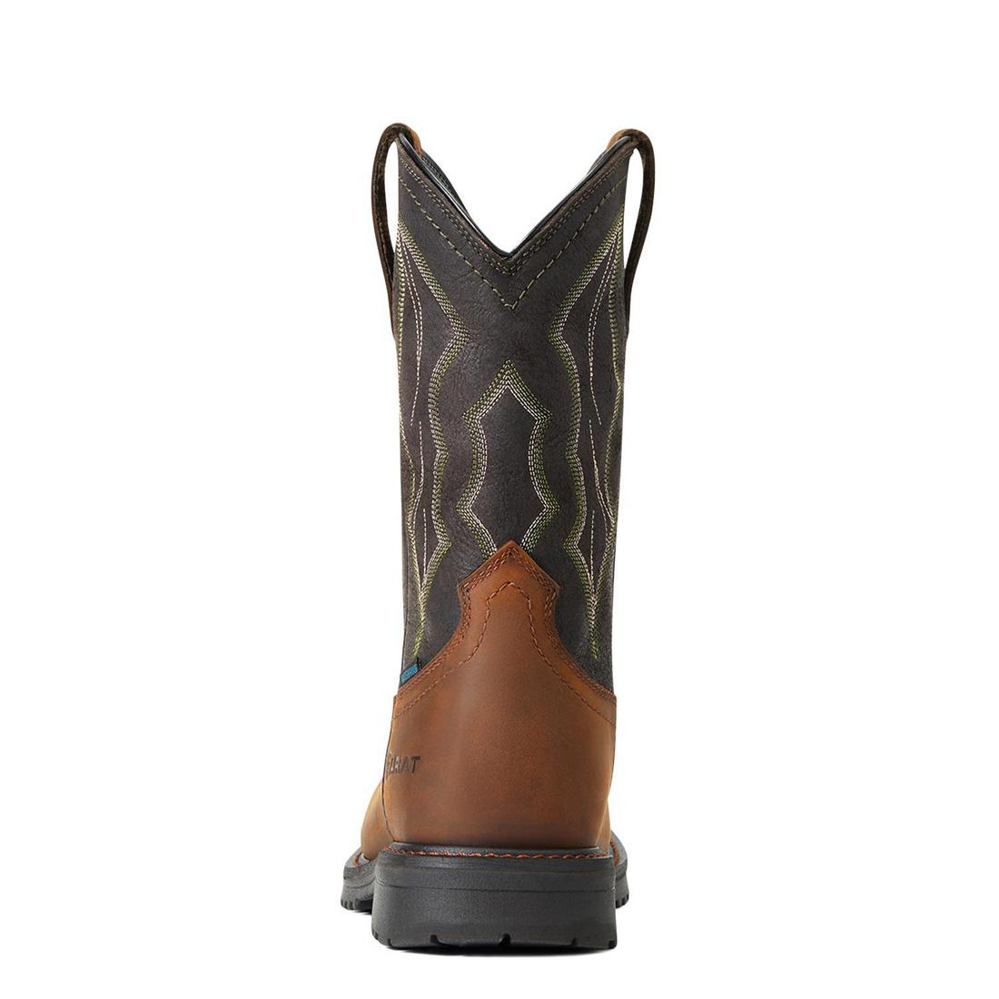 Ariat RigTek Composite-Toe Waterproof Wide Square Toe Work Boot Distressed Brown Heel