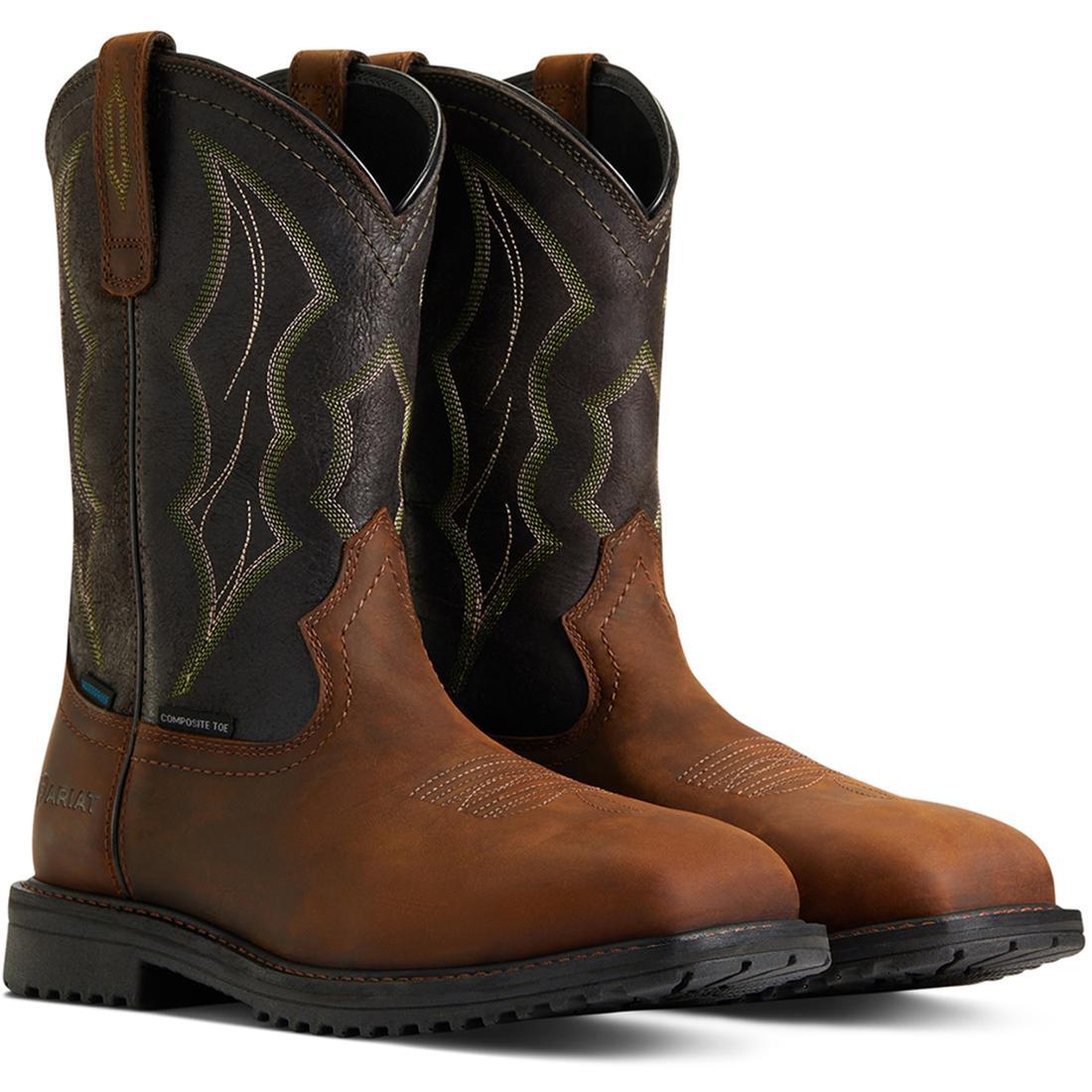 Ariat RigTek Composite-Toe Waterproof Wide Square Toe Work Boot Distressed Brown Profile