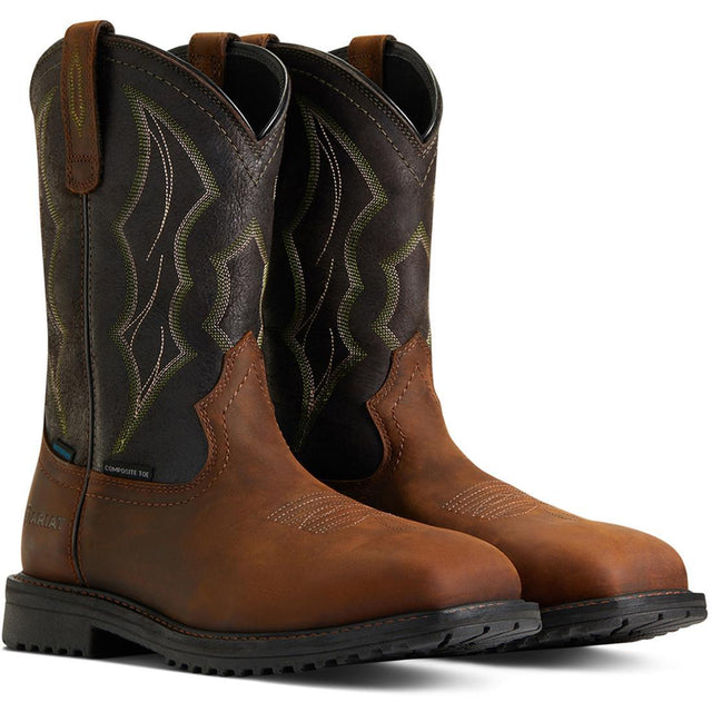 Ariat RigTek Composite-Toe Waterproof Wide Square Toe Work Boot Distressed Brown Profile