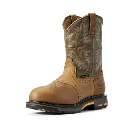 Ariat WorkHog Composite-Toe Waterproof Pull-On Round Toe Work Boot Aged Bark Heel