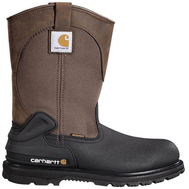 Carhartt 11" Heritage Steel-Toe Waterproof Insulated Pull-On Wellington Work Boot Dark Brown/Black Profile 