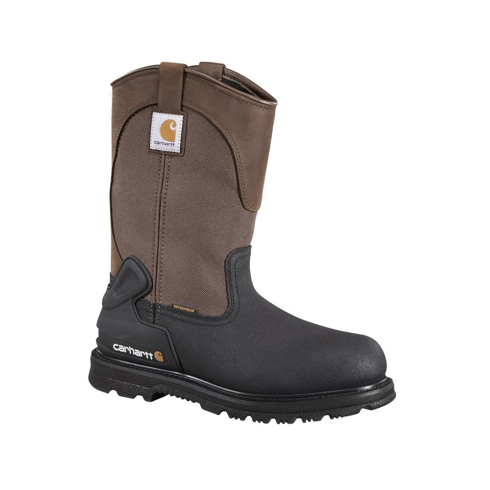 Carhartt 11" Heritage Steel-Toe Waterproof Insulated Pull-On Wellington Work Boot Dark Brown/Black CMP1259 angle view