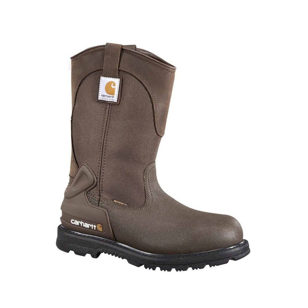 Carhartt 11" Heritage Steel-Toe Waterproof Wellington Pull-On Work Boot Dark Brown CMP1270 angle view