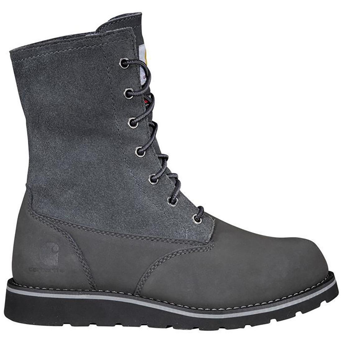 Carhartt 8" Women's Waterproof Sherpa Lined Fold Down Winter Wedge Soft Toe Boot Dark Grey Profile View