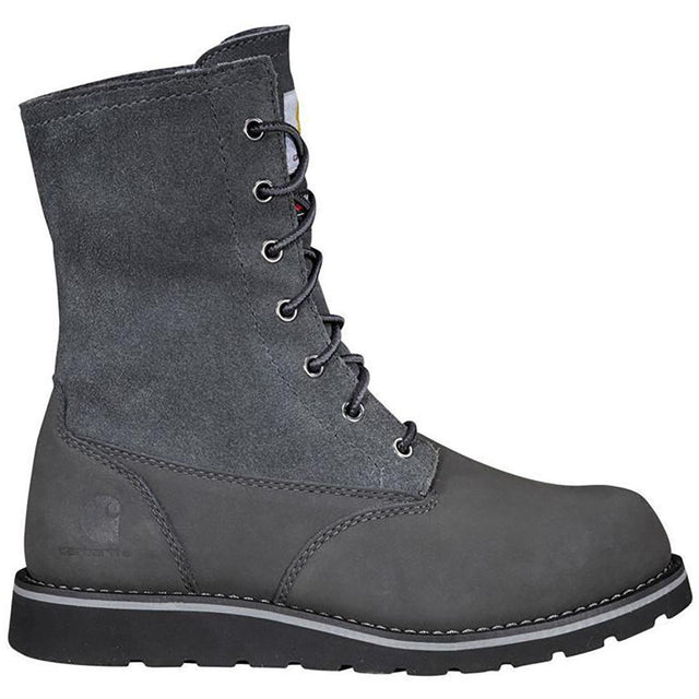 Carhartt 8" Women's Waterproof Sherpa Lined Fold Down Winter Wedge Soft Toe Boot Dark Grey Profile View